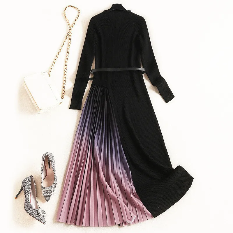 Женское трикотажное платье свитер дизайнерское модельное лоскутное