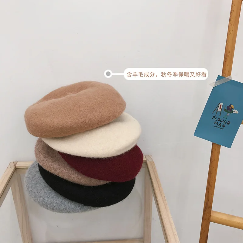 Осенне-зимний модный милый шерстяной берет для девочек От 2 до 6 лет Одноцветные