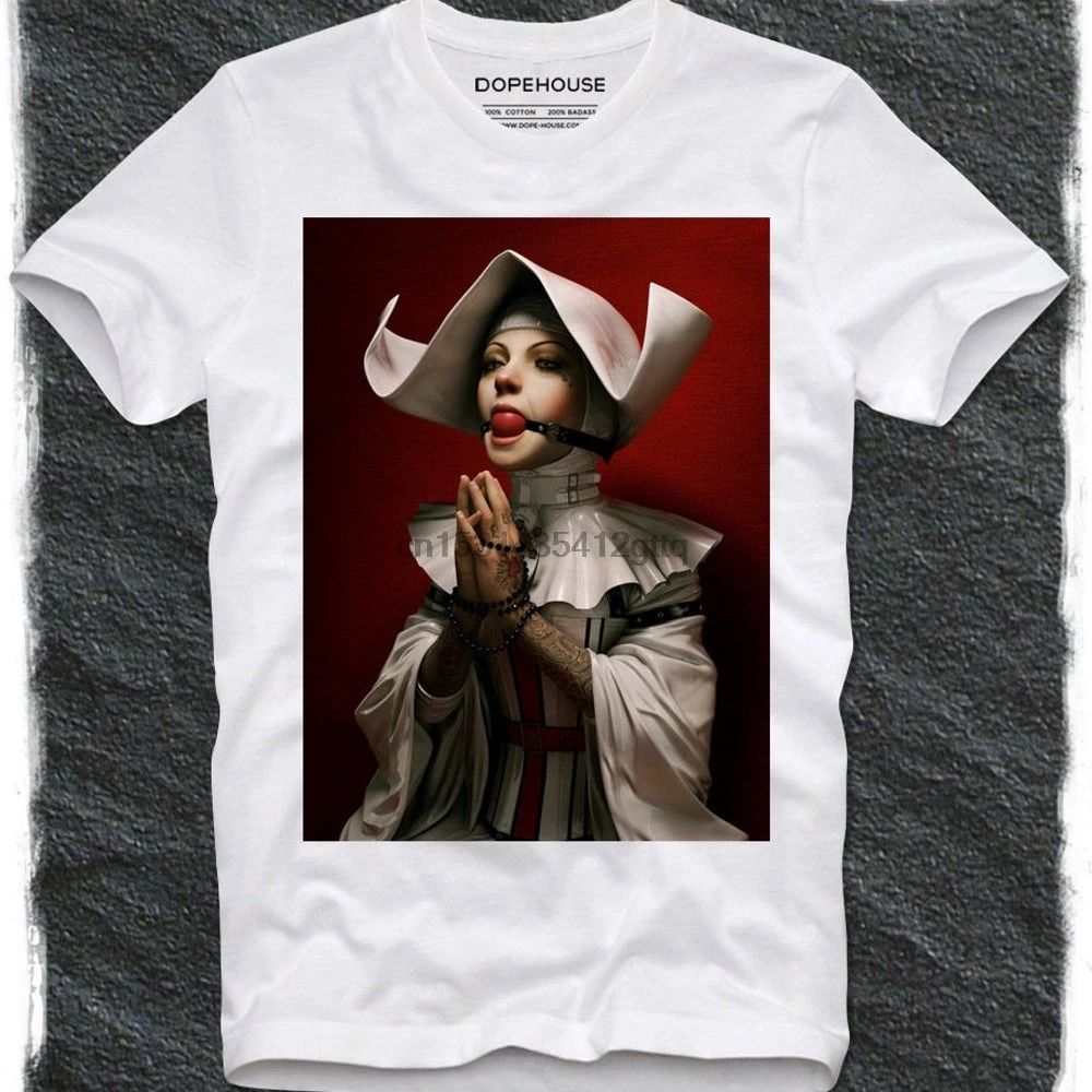 T Shirt Hot Girl Nun Bound Bondage Art Goth Gothic Satan Satanic Anton Lavey Church Swag | Мужская одежда