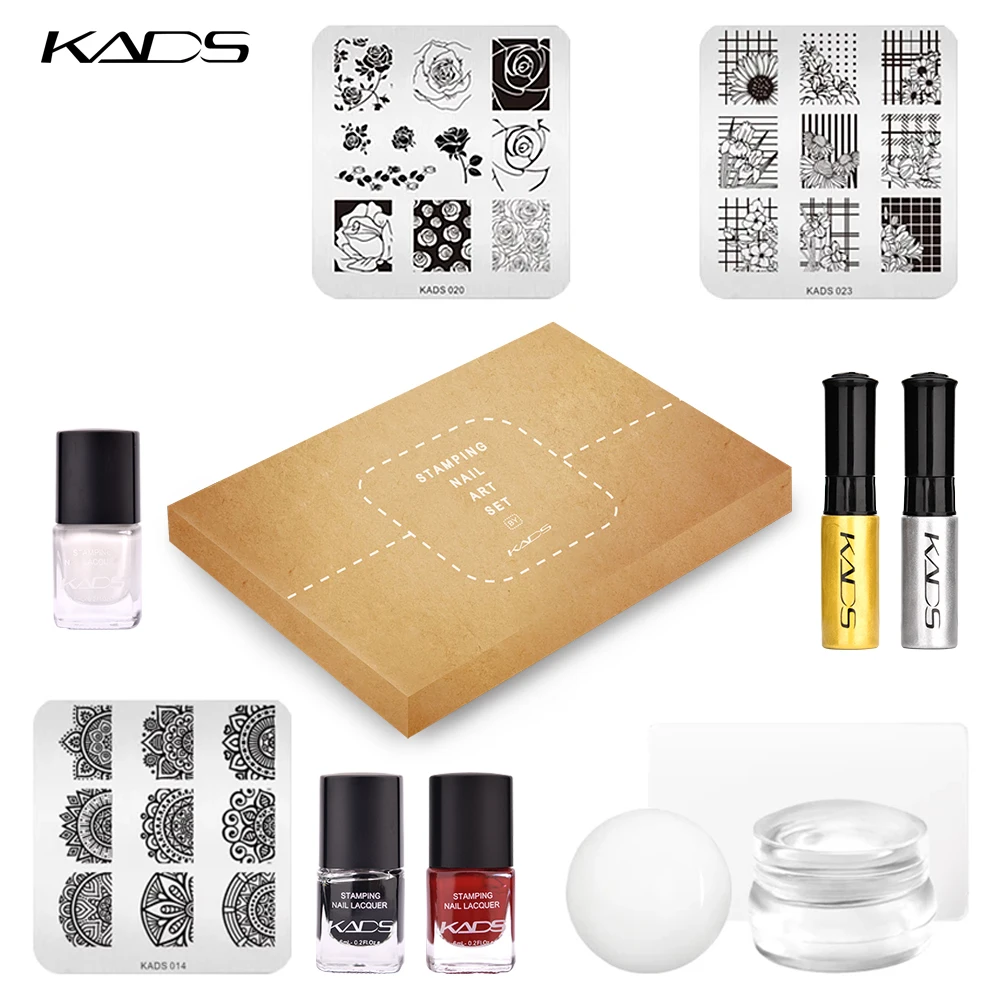 KADS набор стемпинга для дизайна ногтей трафареты шаблон штамповки стемпер