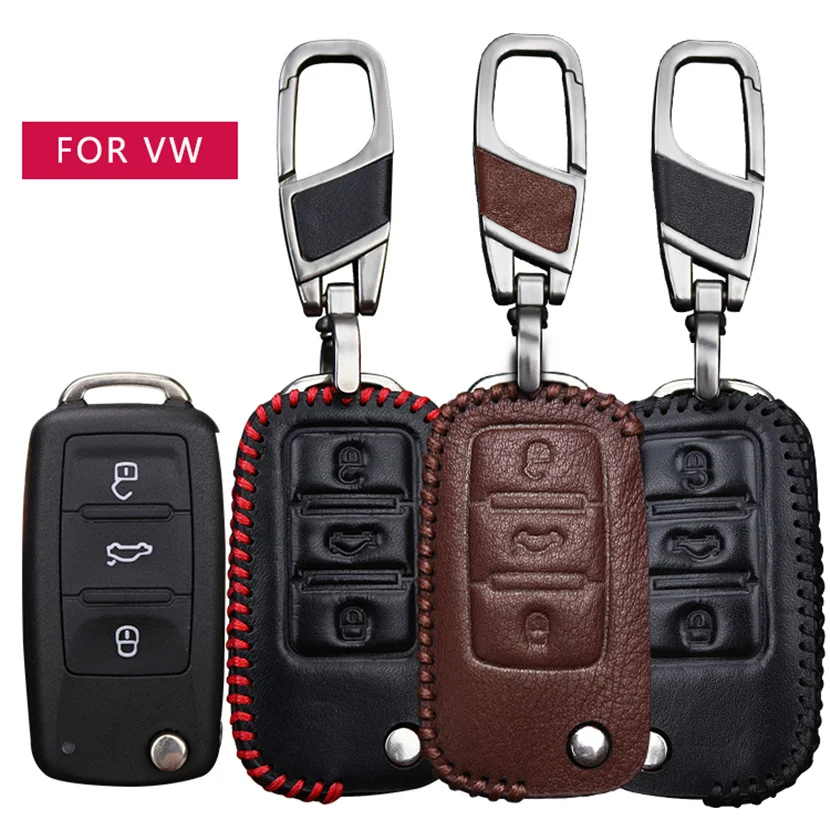 Кожаный чехол для автомобильного ключа Volkswagen VW Tiguan Golf Caddy Scirocco Jetta 6 Polo Sharan Passat Amarok