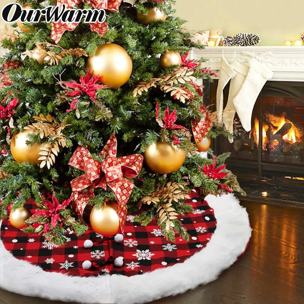 Юбка на рождественскую елку OurWarm белая плюшевая клетчатая юбка в виде буйвола из