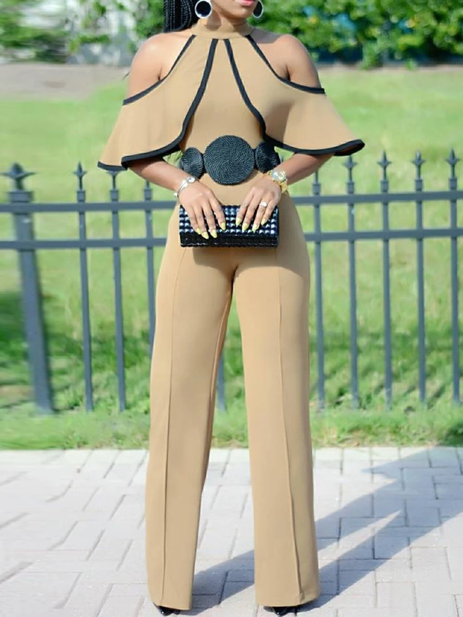 Женский винтажный комбинезон облегающий с высокой талией прямой оборками |