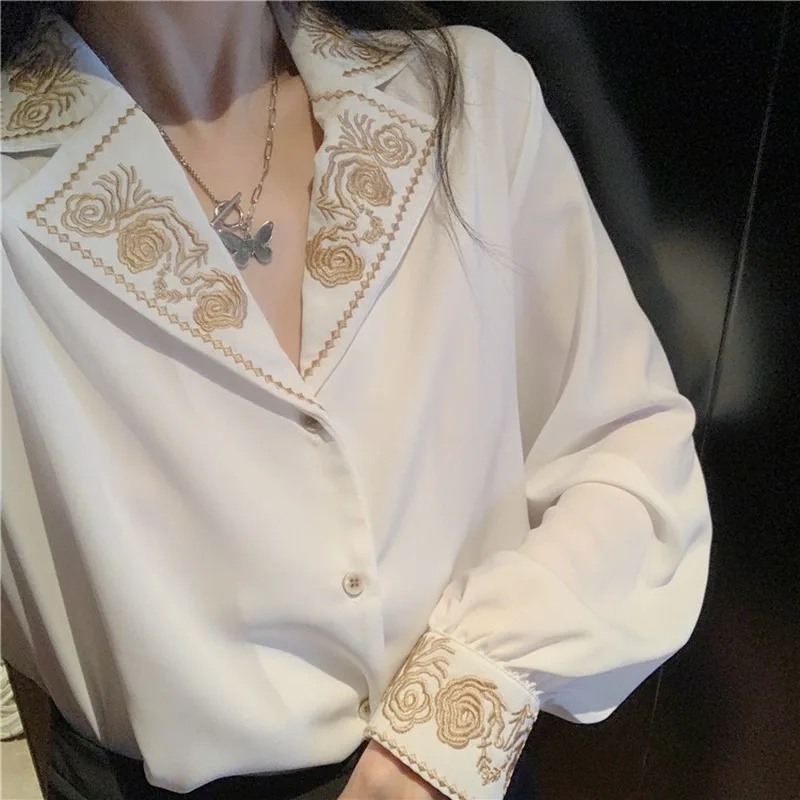 2021 весна Элегантная блузка для женщин с цветочной вышивкой Женская обувь в