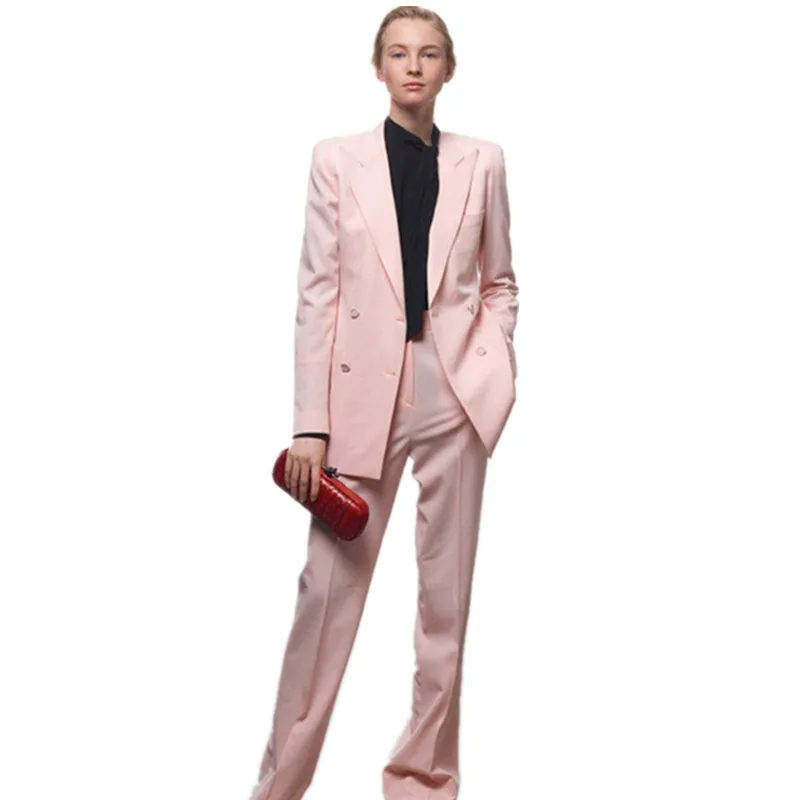 

Customized ladies business formal business casual double-breasted solid color ladies suit two-piece suit (jacket + pants)