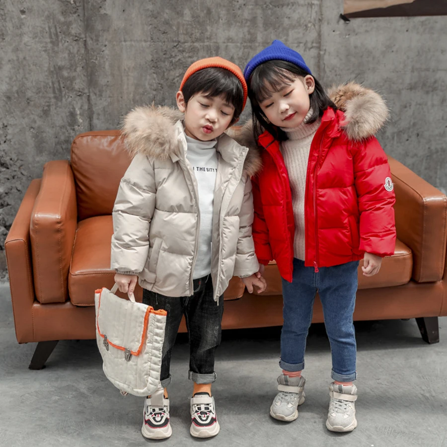 Winter Baby Jacket For Girls Boys Down Jacket Kids Warm Fur collar Hooded Outerwear Coat Children Clothes 4 6 8 10 11 Years