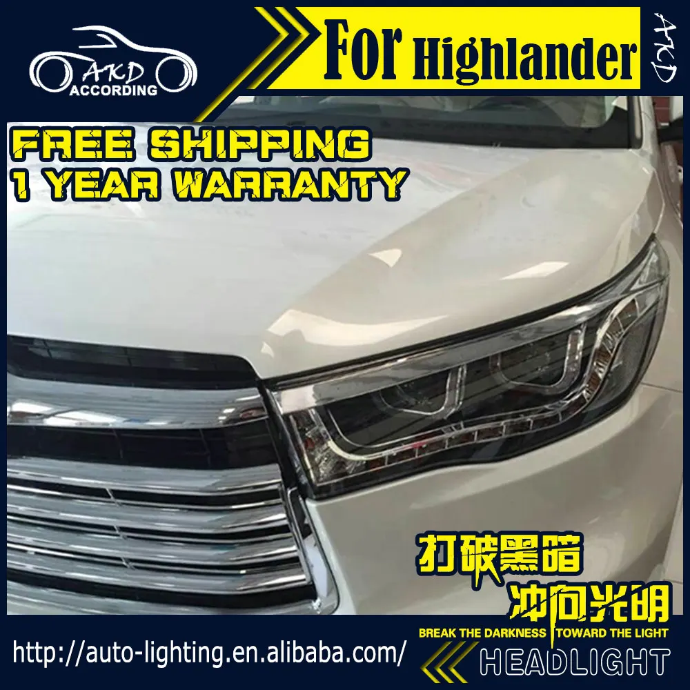 AKD автостайлинг фары Toyota Highlander 2015-2016 светодиодная… для Kluger DRL H7 D2H Hid опция