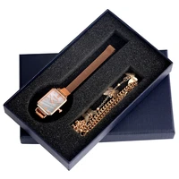 ladies square watch gift set women quartz watch rose gold mesh band magnetic buckle chic bracelet 2 pcs gifts box for mom mother