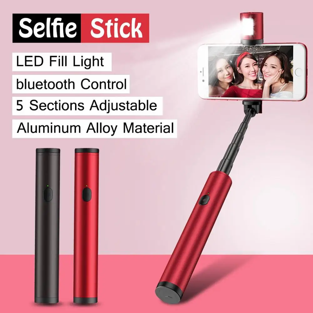 Wireless Bluetooth Mini Selfie Stick Self Timer Portable Handheld Foldable Lightweight With LED Fill Lighte | Электроника