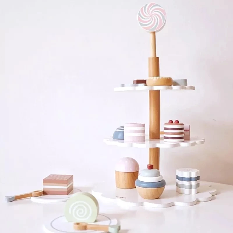 

Поп-магазин для выпечки тортов, 18 предметов, набор для выпечки десертов, Кондитерская башня из настоящего дерева для чая, для дошкольников 3 ...