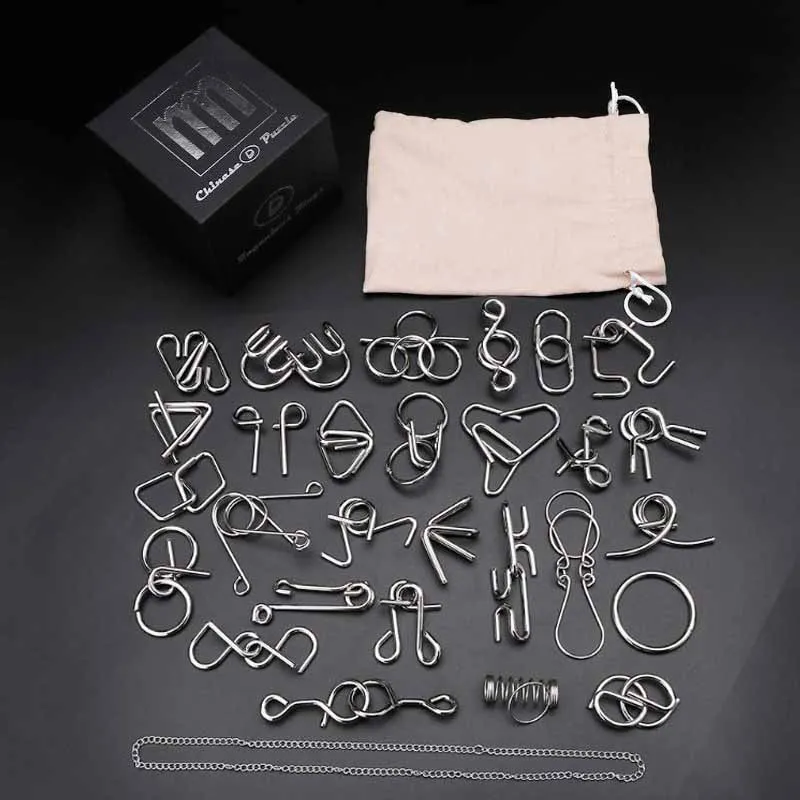 28pcs Metal Wire Puzzle Set Brain Teaser IQ Test Game Unlock Interlock Fidget Toy Kids Adults Challenge Gift | Игрушки и хобби