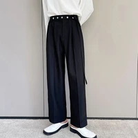 2021 men loose wide leg suit straight pants male streetwear vintage fashion black white pant long trousers for man