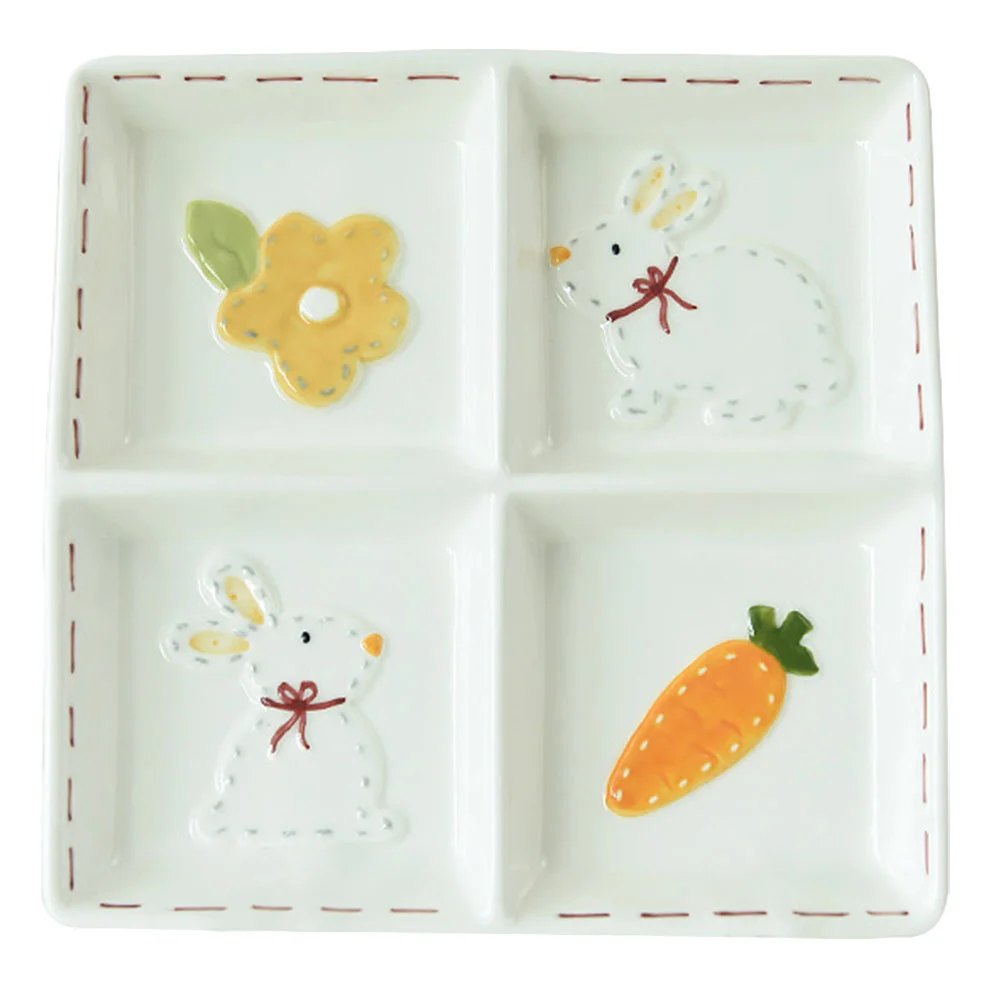 

1 Pc Creative Cartoon Ceramic Dessert Plate Four-grid Plate Quantitative Plate