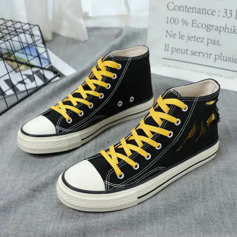 Кеды мужские высокие дышащие удобные холщовые кроссовки на шнуровке плоская