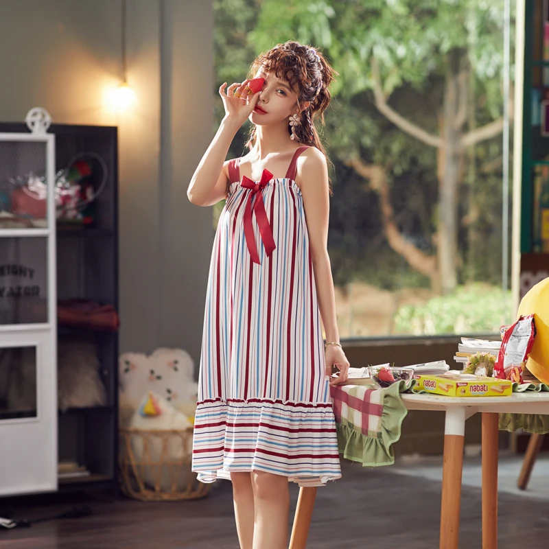 Сексуальная полосатая женская ночная рубашка с коротким рукавом одежда для сна