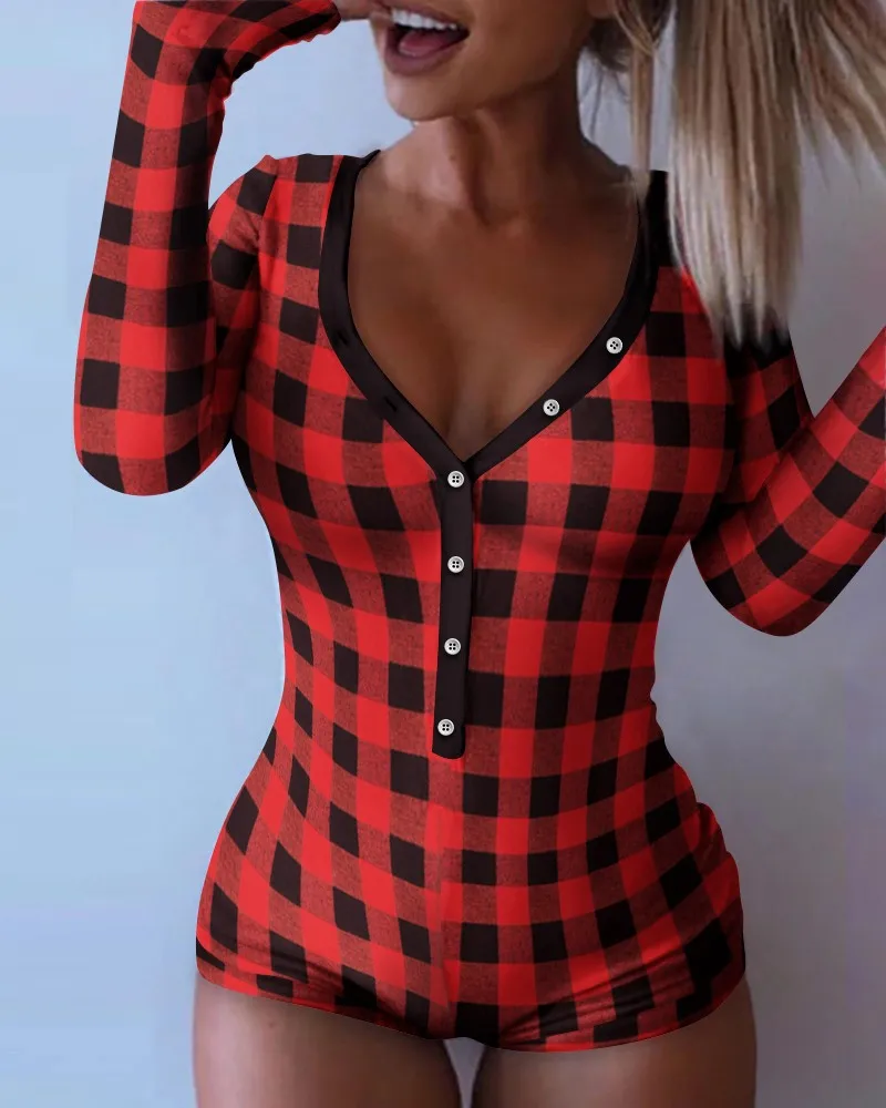 

2021 Valentine's Day Sexy Bodycon Playsuits Long Sleeve Butt Flap Rompers Women Sleepwear One Piece Nightwear Outfits
