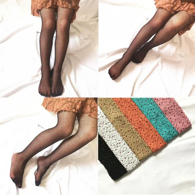 

Fashion Kids Girls Tight Stockings Diamonds Mesh Fishnet Pantyhose Children Girl Rhine stone Tights Stockings 7-10Y