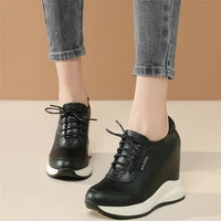 fashion sneakers women genuine leather wedges high heel ankle boots female lace up round toe platform pumps shoes casual shoes