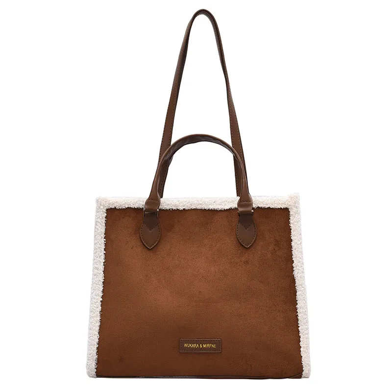 

Large Capacity Plush Crossbody Shoulder Bag Women 2021 Winter Luxury Designer Tote Bag Nubuck Leather Handbag Day Clutches