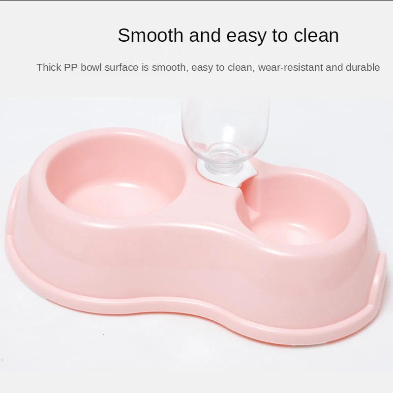 

Thin INS with Drinking Water Bottle Round Plastic Pet Double Bowl Eat Drinking Water Bowl Double Macaron-colored Dog Bowl