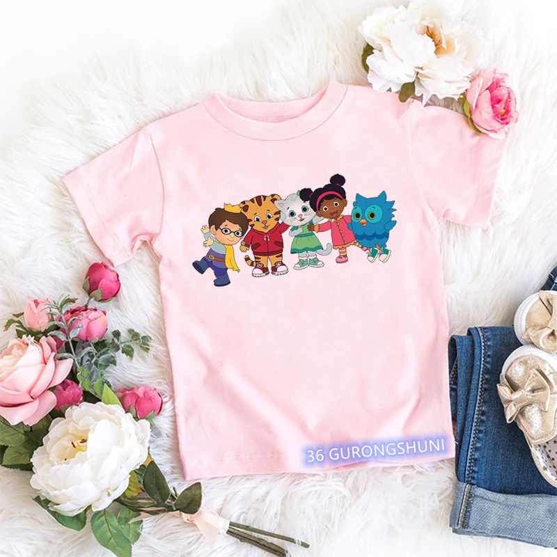Kawaii футболка для девочек Забавный Район Даниэль тигра мультяшный принт одежда