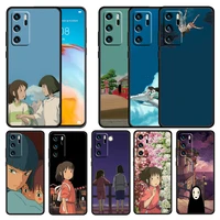 spirited away japanese anime for huawei p50 p40 e p30 p20 p10 p9 p8 pro lite mini 5g soft tpu silicone black phone case cover