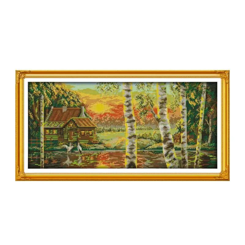 

Golden sunshine cross stitch kit lanscape garden 14ct 11ct count printed canvas stitching embroidery DIY handmade needlework