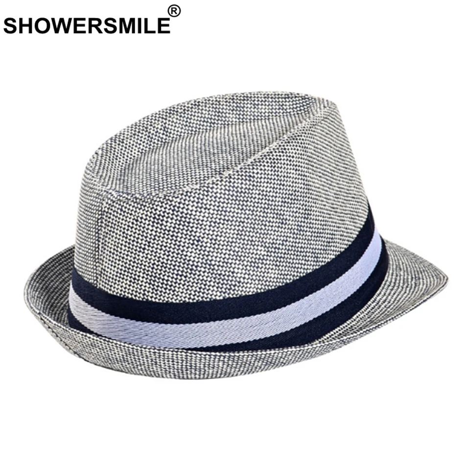 SHOWERSMILE серая джазовая шляпа мужские классические Лоскутные фетровые шляпы