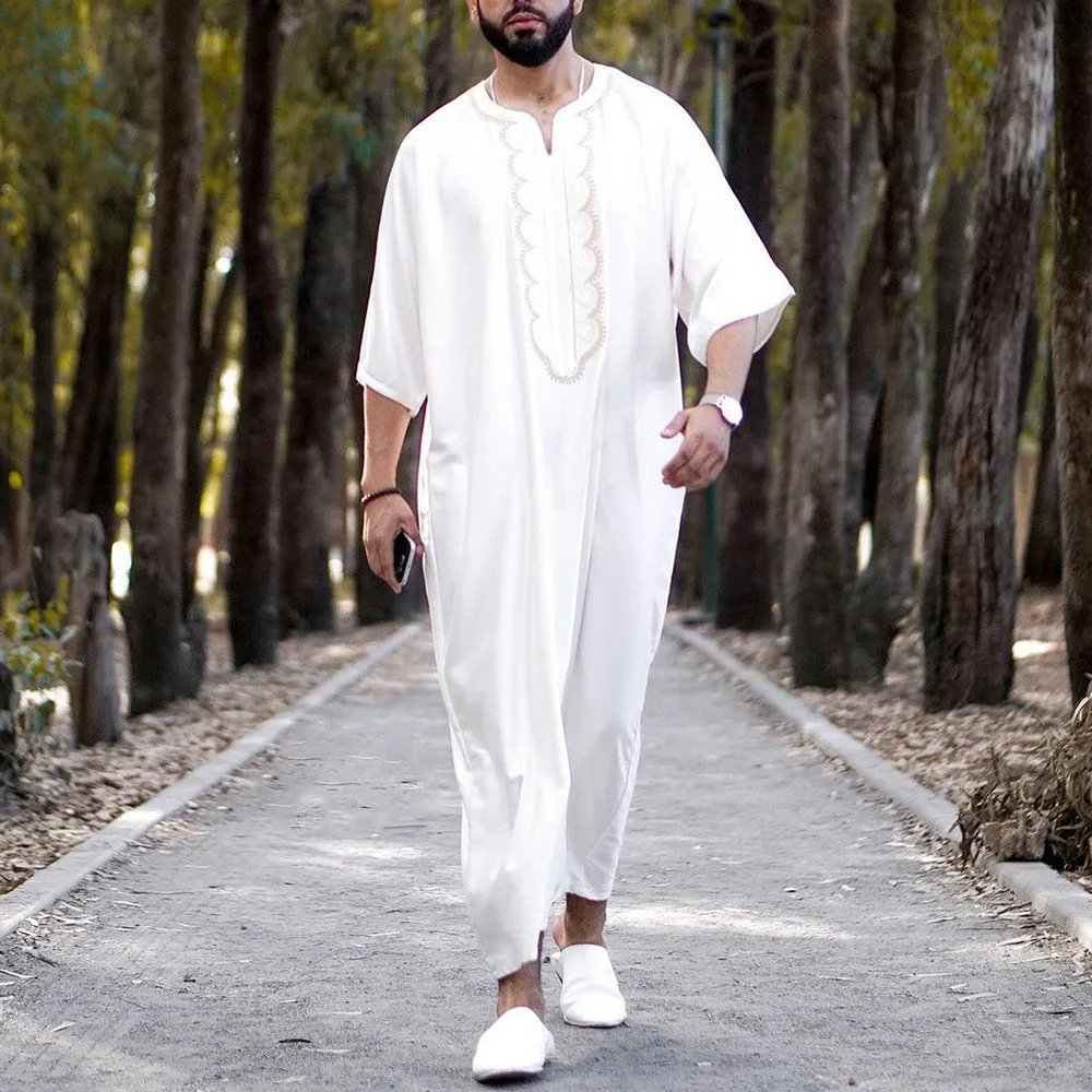 

Abaya Long Islamic Color Block Patchwork Djellaba Man Fashion Ethnic Style Men's Arabic Dress Men's Clothing Kaftan Dress