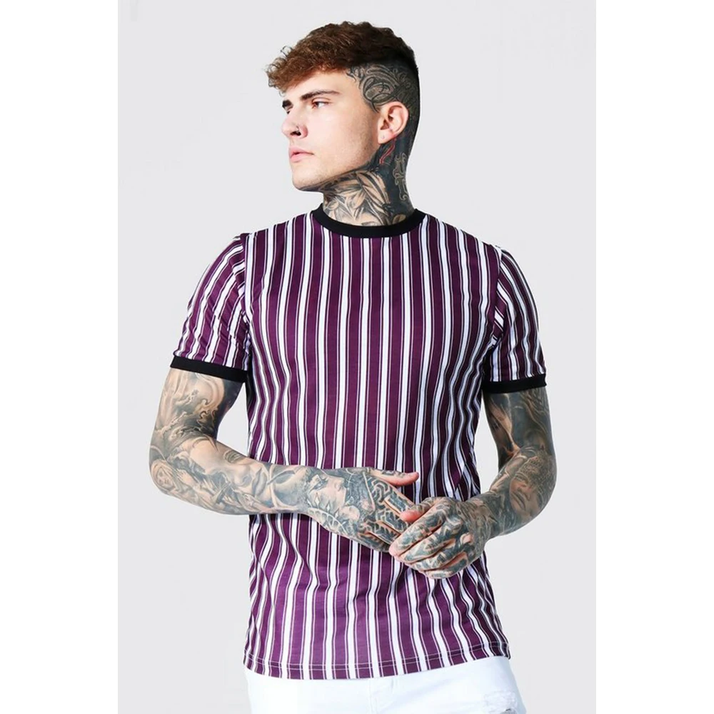 2021 summer new men's 3DT shirt casual men's customized T-shirt short-sleeved 3D printed top striped streetwear European size