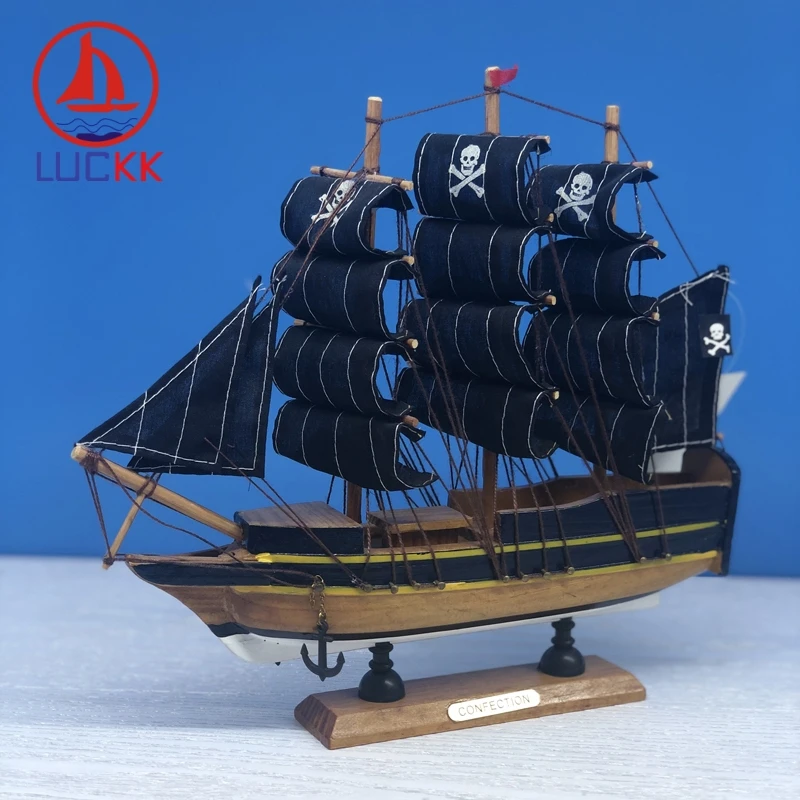 

LUCKK 24CM Simulation Caribbean Wooden Black Pearl Pirates Ships Model Retro Home Desktop Decor Crafts Sailing Kids Like Gifts