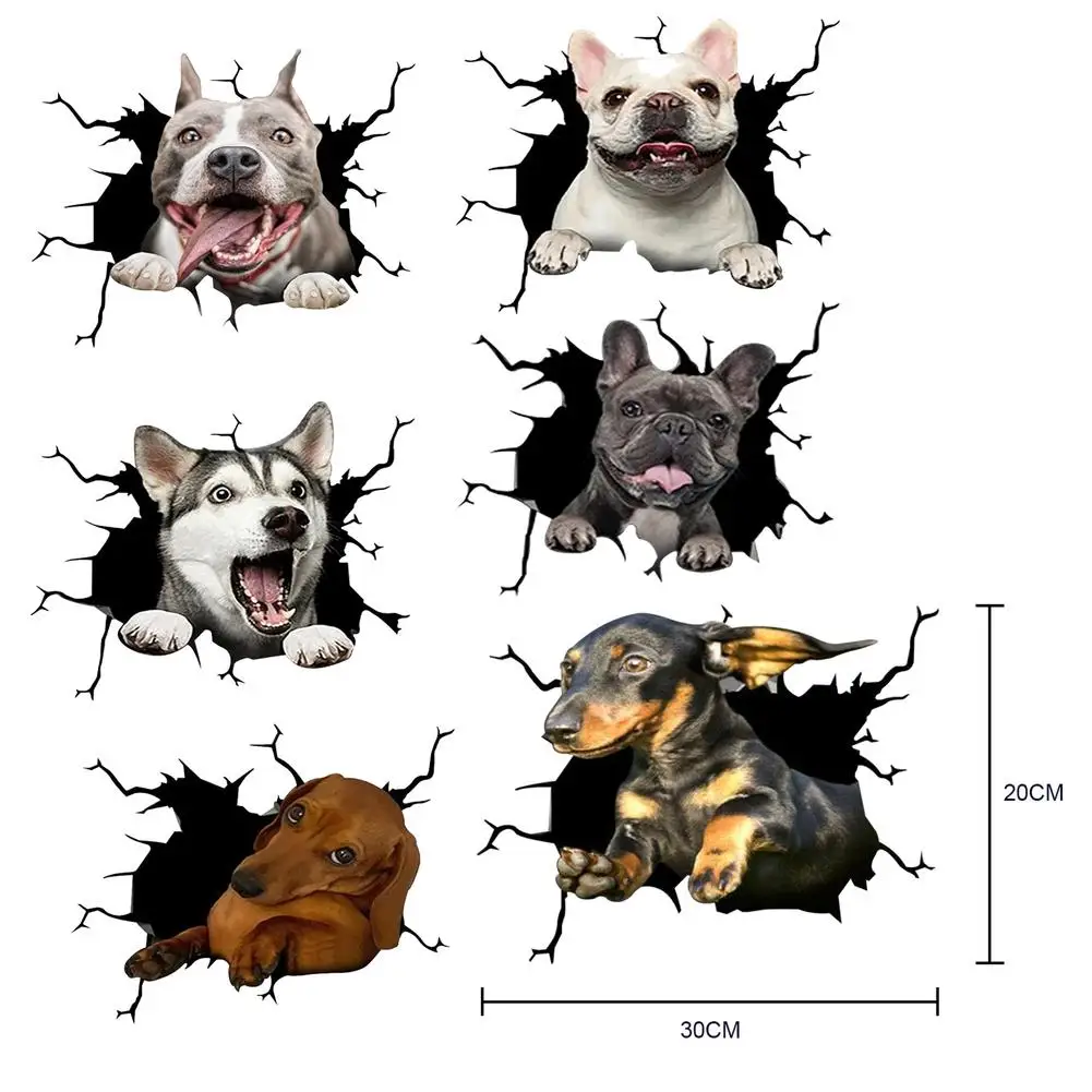

6PCS 3D Crack Car Sticker Dogs Car Window Decal Waterproof Cute Pet Puppy Vehicle Home Decorative Sticker Auto Accessories