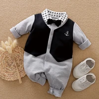 tonsen newborn baby boys clothes gentleman suit vest romper jumpsuit overalls infant outfit onesie with bow tie casual costume