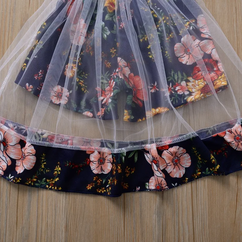 

Girl Patchwork Dresses Summer 2020 New Strap Off Shoulder Flower Children Clothes Kids Mesh Dresses for Girls