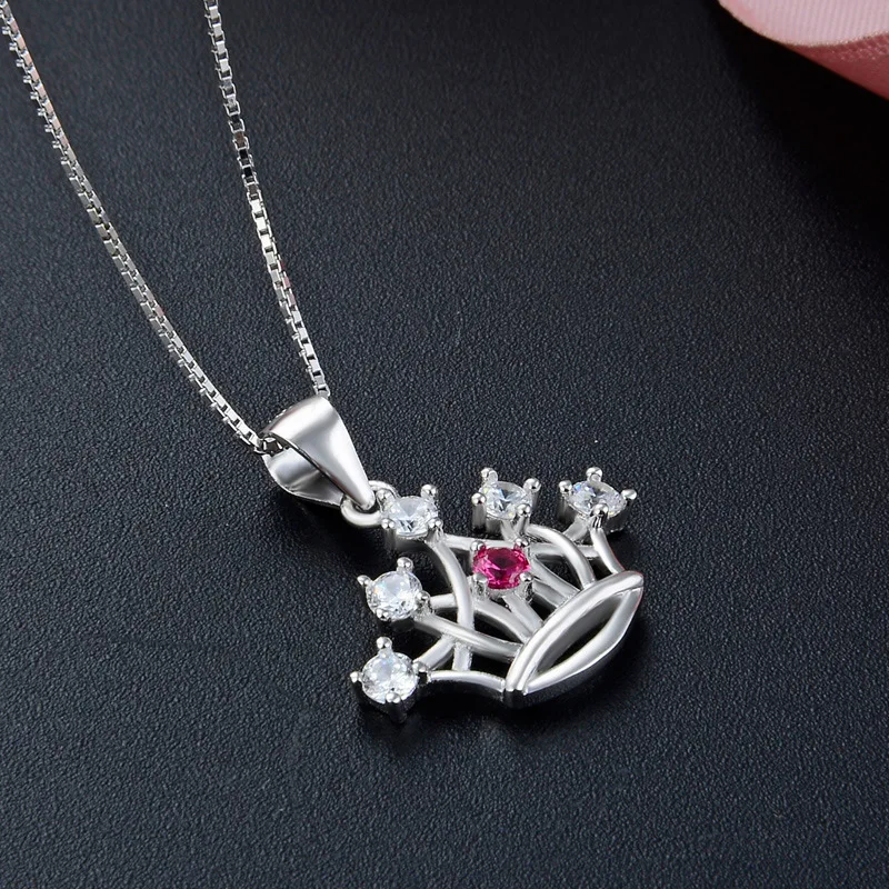 

s925 pure silver necklace female-encrusted zircon collar chain creative crown pendant jewelry