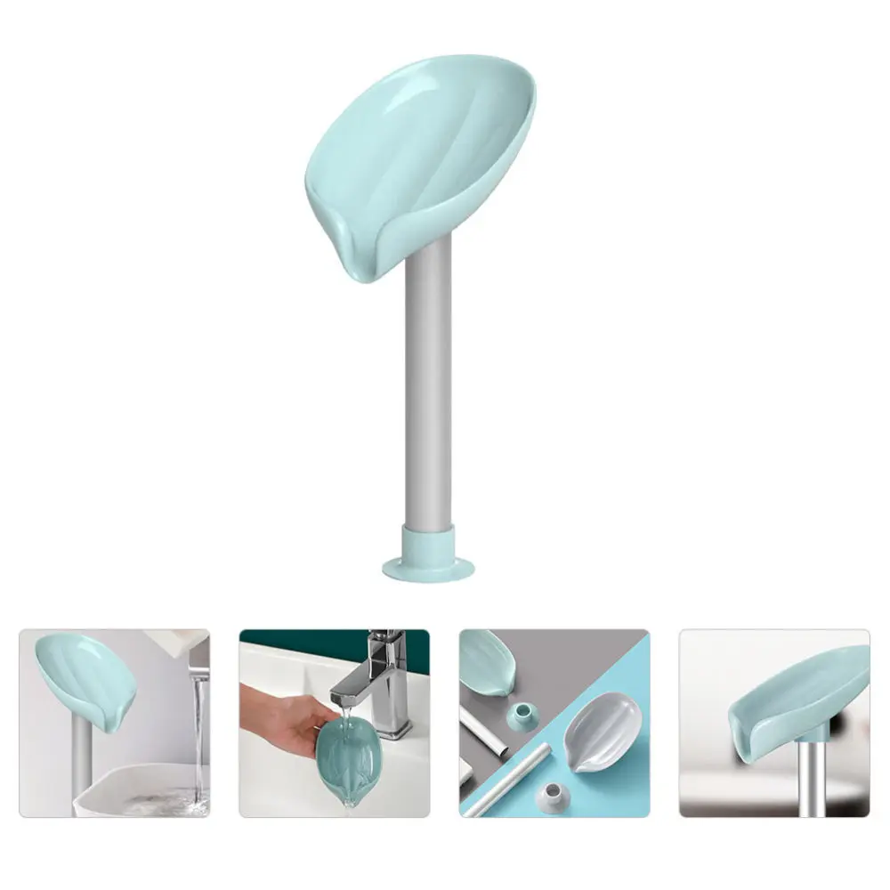 

1pc Non-punching Standing Suction Cup Water Storage Rack Soap Box (Green)