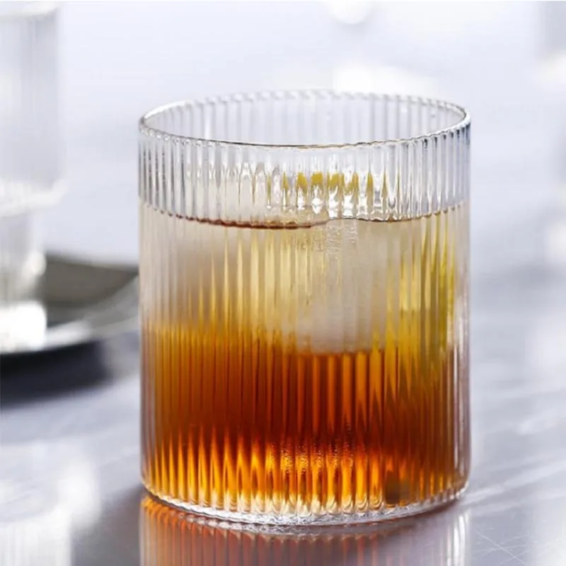 

Japanese Style Vertical Stripes Ribbed Whiskey Glass Tumber Cup 300ml 10oz Heat Resistant Glasses Cup for Tea Coffee Spirits 1PC