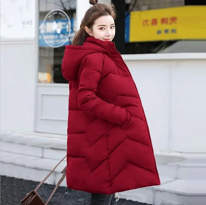 Hooded wine red Большие размеры 4XL 5XL 6XL женские зимние куртки с капюшоном Толстая, с хлопковой подкладкой Женское пальто зимняя женская длинная парка теплый пуховик - Цвет: Hooded wine red