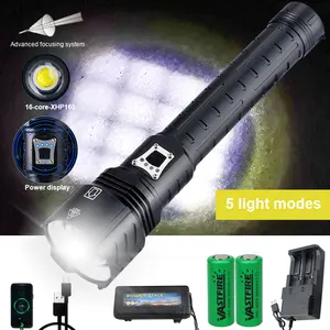 16 core xhp160 ultra powerful 10000lm zoomable flashlight handheld waterproof tactical hunting light usb charge as power bank