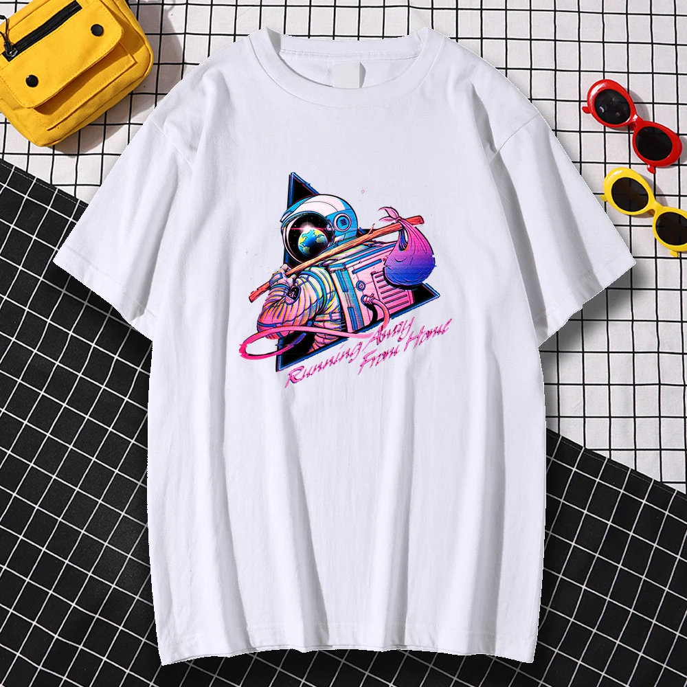 

Hip Hop Crewneck T Shirts Running Away From Home Prints Men Clothing Harajuku Anime Tops Loose Breathable Tops Mens Wear