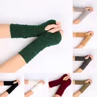 Митенки для женщин Шерсть теплые митенки перчатки без пальцев утолщенный ручной Утепленная зимняя куртка, зимняя женская рука, вязанное крючком; Искусственный мех перчатки нарукавники белый