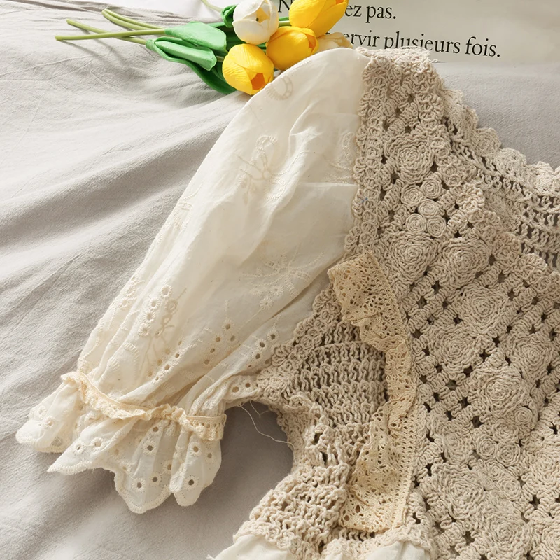 Летняя Новинка прозрачный короткий топ с вязаным крючком и цветами женская