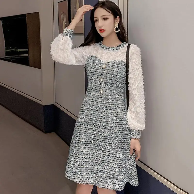 Женское платье осень зима 2019 модное элегантное пэтчворк твидовое женское
