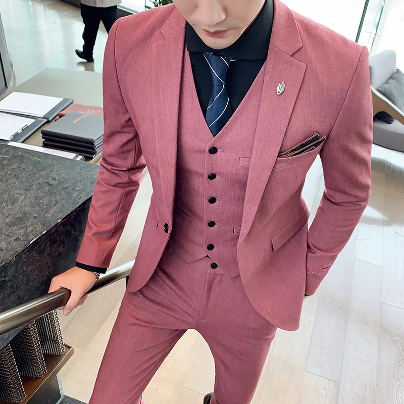 Роскошный свадебный или Выпускной костюм жениха для мужчин красный приталенный