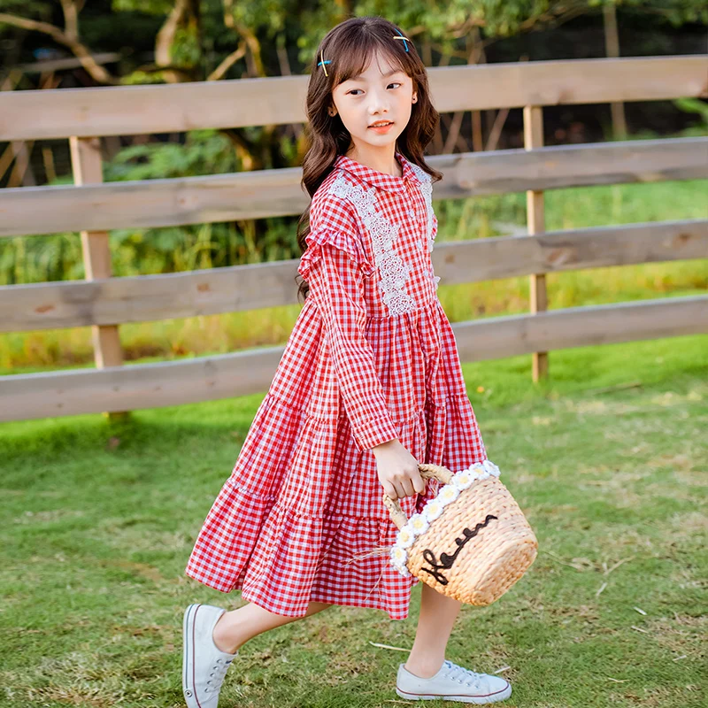 

Gilrs Dress Full Sleeve Casual Autumn Spring Wear Loose plaid Cute Children Fashion toddler Kids Girls Dresses Clothes Child