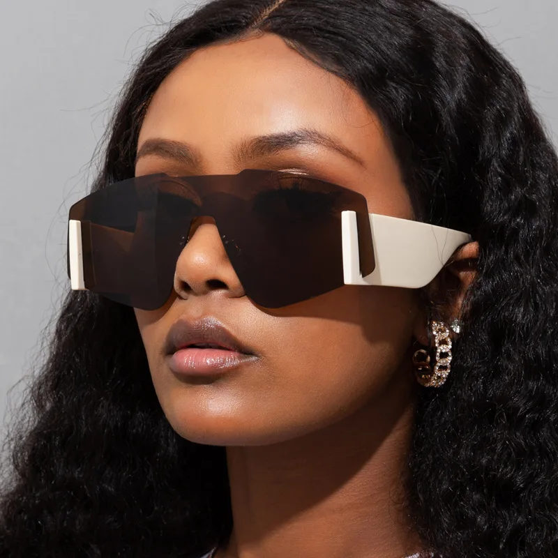 

Oversize Cat Eye Rimless Sunglasses Women Men Big Square Retro Brand Designer One Piece Eyewear Shades Oculos Female Gafas UV400