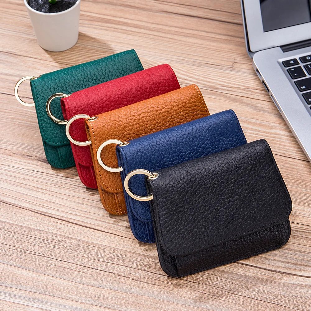 

WESTCREEK Brand New Genuine Leather Women Short Hasp Card Holder Wallets Fashion Lady Small Coin Purse with key chain