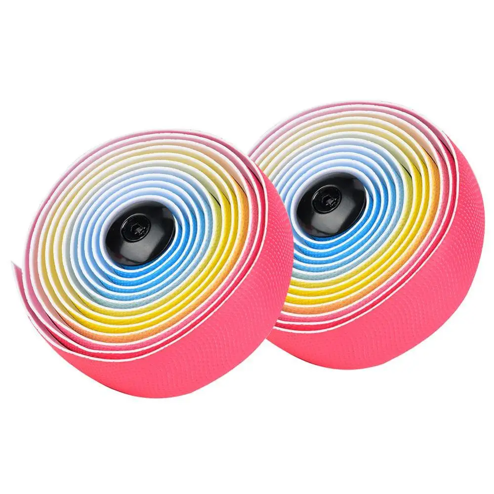 

Road Bike Tapes Bicycle Cork Handlebar Tape Wrap +2 Bar Plug Bicycle Accessories Gradient Bike Handlebar Tapes Rainbow