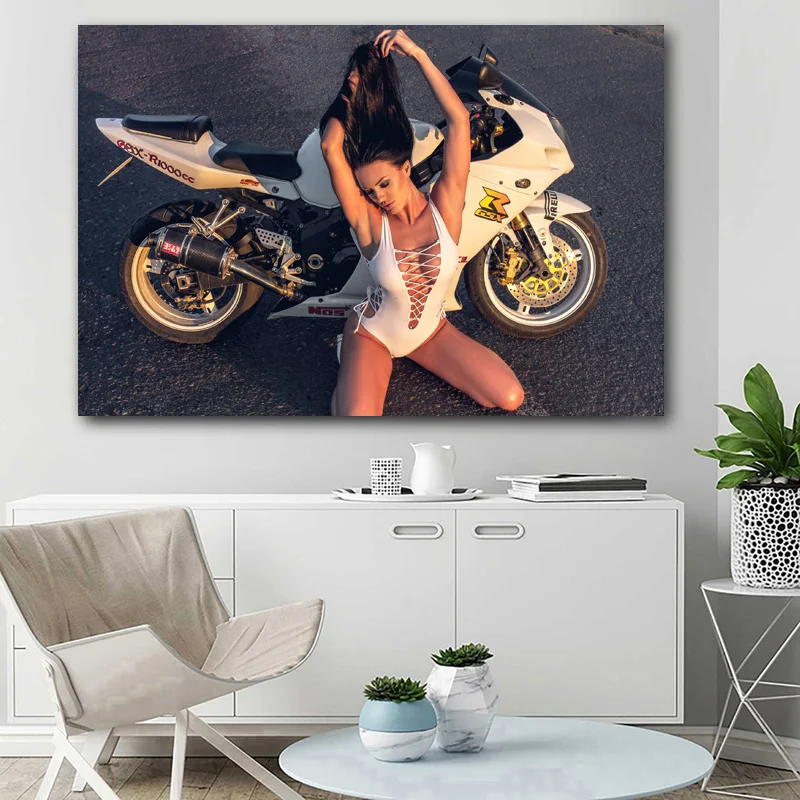 Постеры на холсте с изображением девушек сексуальных женщин мотоциклами