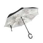 Модный 3d-зонт с принтом розы для женщин, с обратным вырезом на автомобиле, двухслойный зонт с защитой от ветра, с C-образным крючком, с перевернутой подставкой